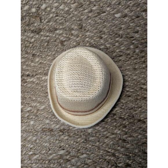 Mens World Cup Fedora Straw Hat Beige Brown Headband Size S - Picture 5 of 9